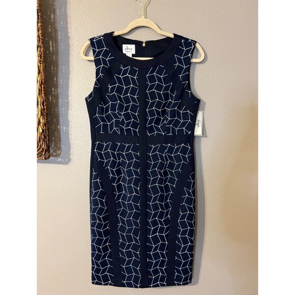 Donna Morgan Sheath Dress 10P 10 P Blue White Classic Career Church NWT NEW - Picture 5 of 9